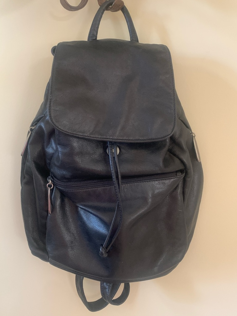 DKNY women’s black leather backpack